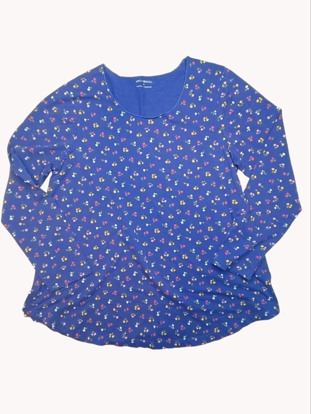 April Cornell Violet Blue Floral Long Sleeve Knit Top Size M Cottagecore